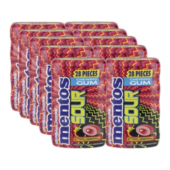 Mentos - Sour Gum Strawberry Suikervrij - 10x 28 stuks