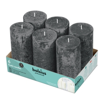 Bolsius - Rustieke Stompkaarsen 130/68 - Stormy Grey - 6 stuks
