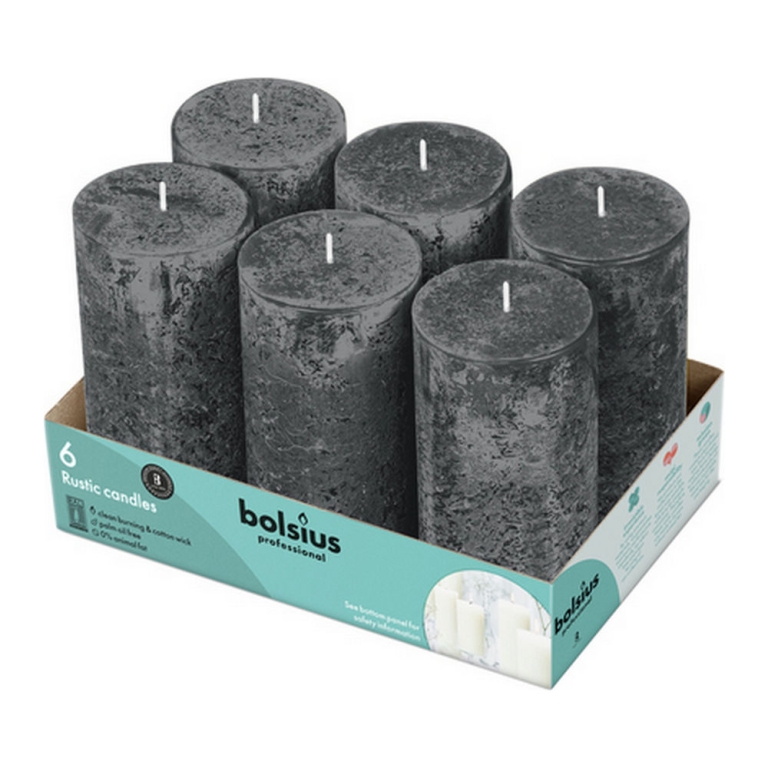 Bolsius - Rustieke Stompkaarsen 130/68 - Stormy Grey - 6 stuks