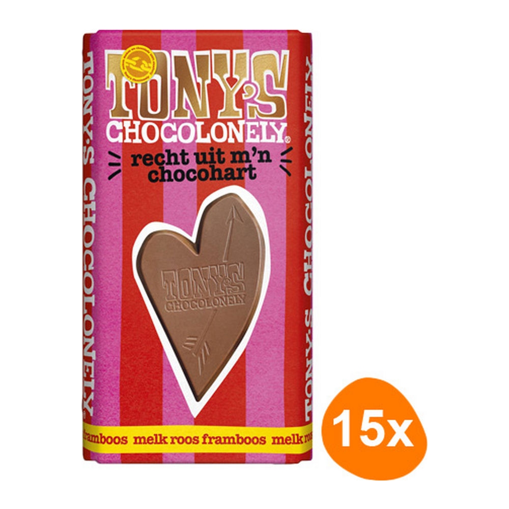 Tonyapos s Chocolonely Gifting bar Recht uit mapos n chocohart Melk roos framboos 15x 180g