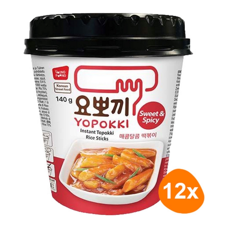 Yopokki - Instant Topokki Rijstcake Sweet & Spicy - 12 Cups