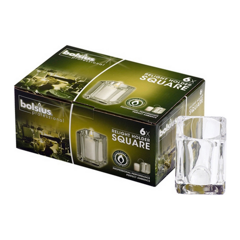 Bolsius - Relight Houder Square - Transparant - 6 stuks