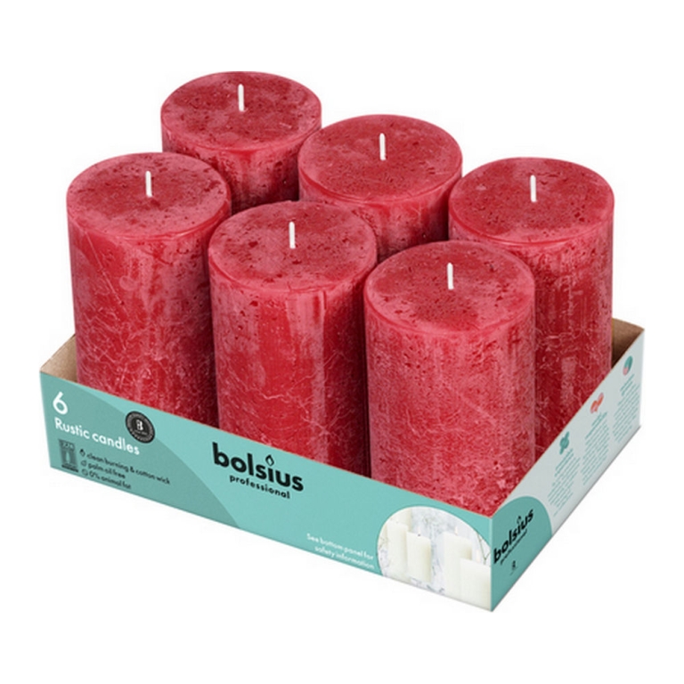 Bolsius - Rustieke Stompkaarsen 130/68 - Velvet Red - 6 stuks