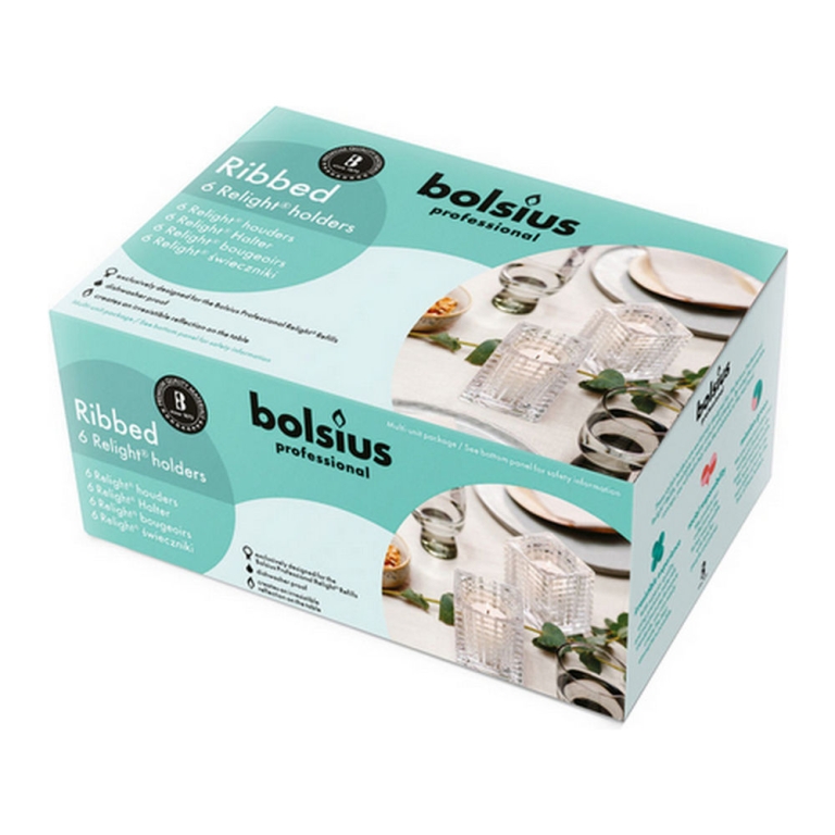 Bolsius - Professional Relight Houder Ribbed Transparant - 6 stuks