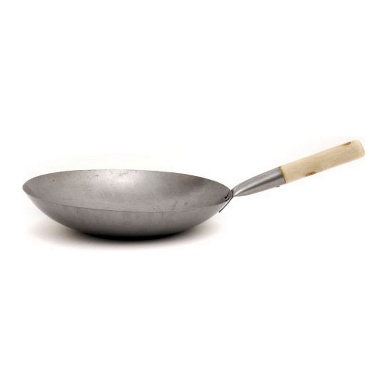  Wok platte bodem met houten handvat 33cm (13inch)