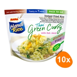 Mama Handi Rice - Instant Gebakken jasmijnrijst Thai Green Curry met vis - 10 zakjes