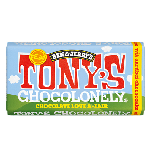 Tonyapos s Chocolonely Ben Jerryapos s witte strawberry cheesecake 180g