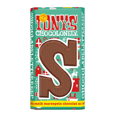 Tonyapos s Chocolonely Chocoladeletter reep Melk Marsepein S 180g