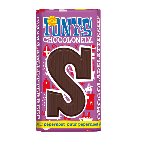 Tonyapos s Chocolonely Chocoladeletter reep Puur Pepernoot S 180g