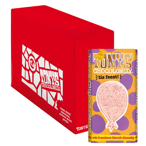 Tonyapos s Chocolonely Gifting bar Tis feest wit framboos biscuit discodip 15x 180g