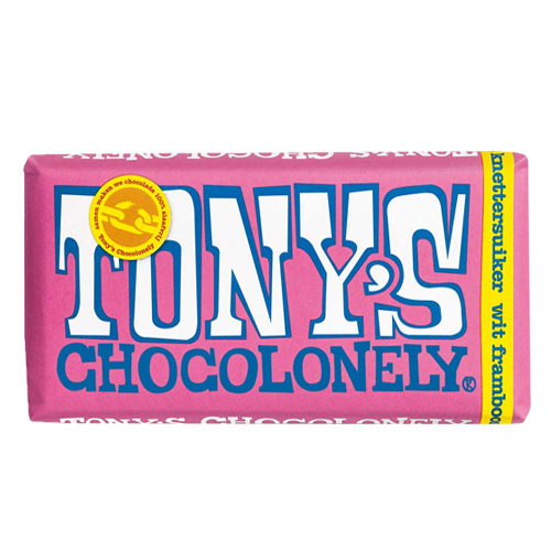 Tonyapos s Chocolonely Wit framboos knettersuiker 180g