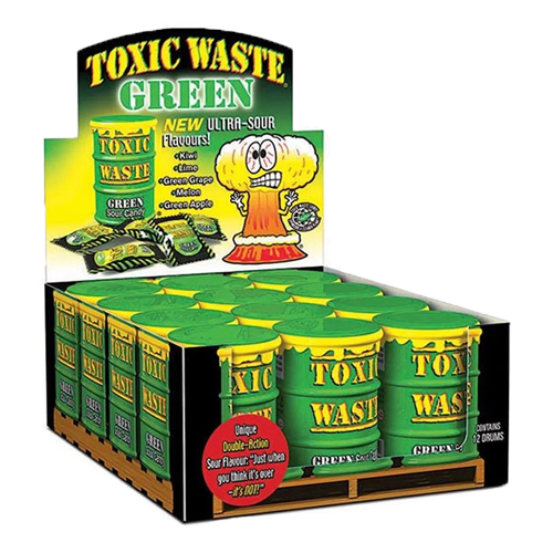 Toxic Waste Green Sour Candy Drum 12 stuks
