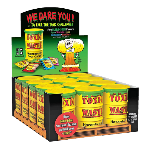 Toxic Waste Yellow Sour Candy Drum 12 stuks